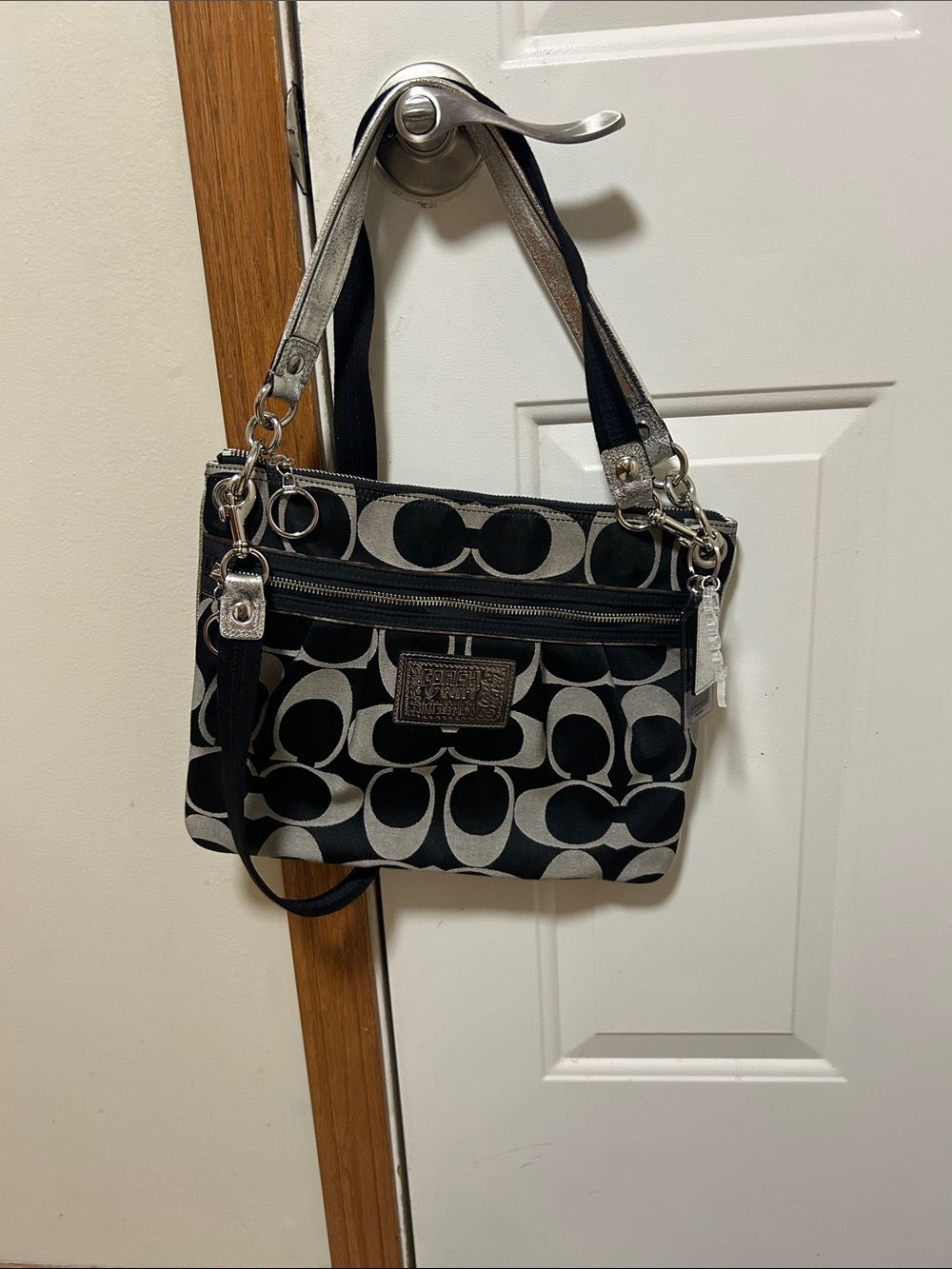 Coach Black and Gray Signature Canvas Shoulder Bag